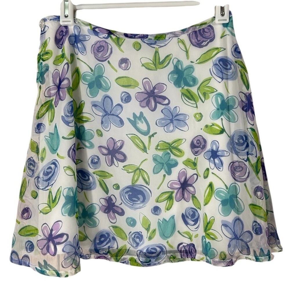 Vintage Y2K Girls Size 8 Limited Too Floral Skirt White Blue Purple Green